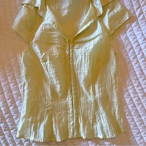 Light Yellow Button-Front Ruffled Collar Blouse